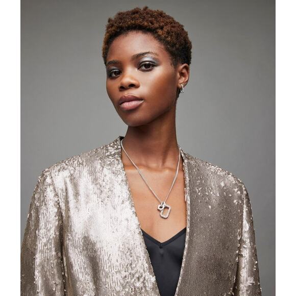 All Saints AllSaints Leigh Silver Sequin Tuxedo Blazer Jacket womens 6 - Picture 4 of 17